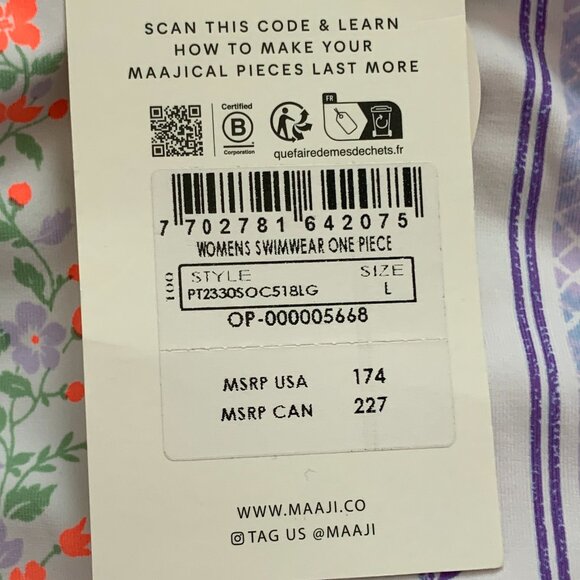 MAAJI Floral Ivy Abstract Reversible Long Sleeve One Piece Swimsuit Sz LARGE - Picture 6 of 9